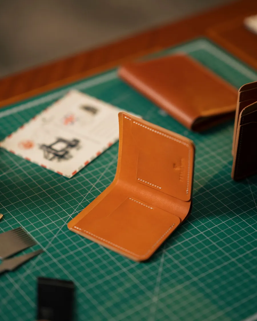 Collection of handcrafted brown leather wallets